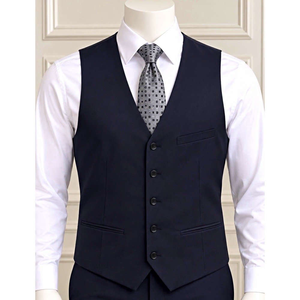 H&M Men's Dark Blue Solid Formal Button Front Vest Waistcoat 40R Regular Wool